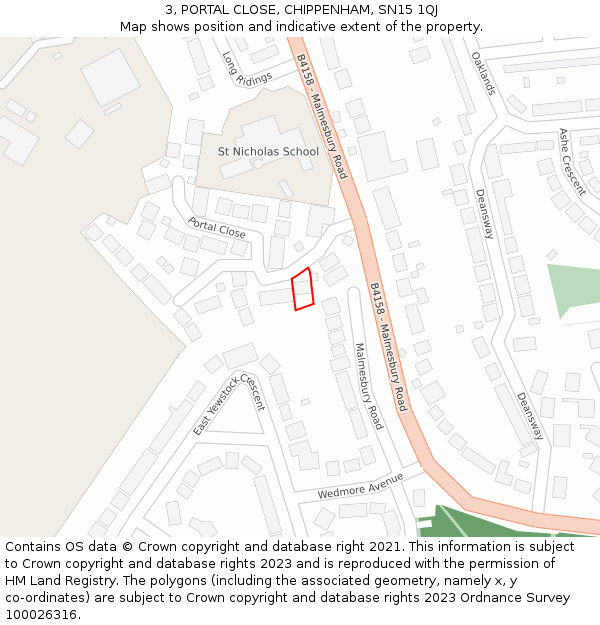 3, PORTAL CLOSE, CHIPPENHAM, SN15 1QJ: Location map and indicative extent of plot