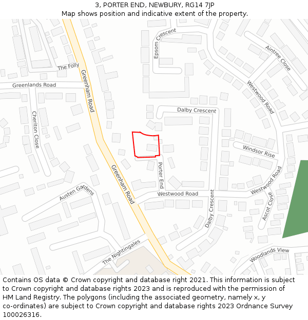 3, PORTER END, NEWBURY, RG14 7JP: Location map and indicative extent of plot