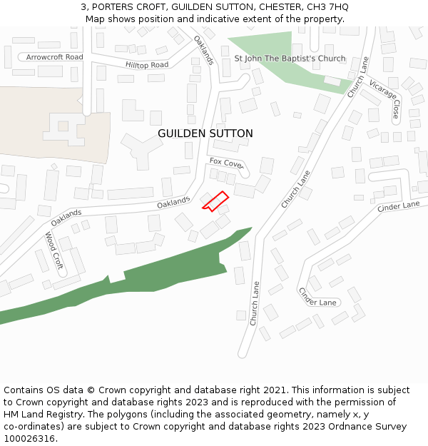 3, PORTERS CROFT, GUILDEN SUTTON, CHESTER, CH3 7HQ: Location map and indicative extent of plot