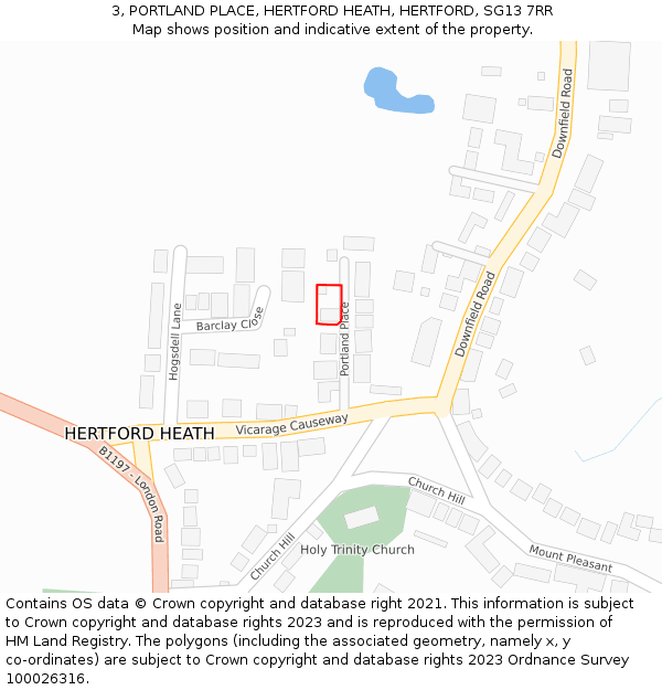 3, PORTLAND PLACE, HERTFORD HEATH, HERTFORD, SG13 7RR: Location map and indicative extent of plot