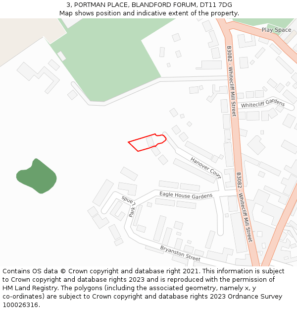 3, PORTMAN PLACE, BLANDFORD FORUM, DT11 7DG: Location map and indicative extent of plot