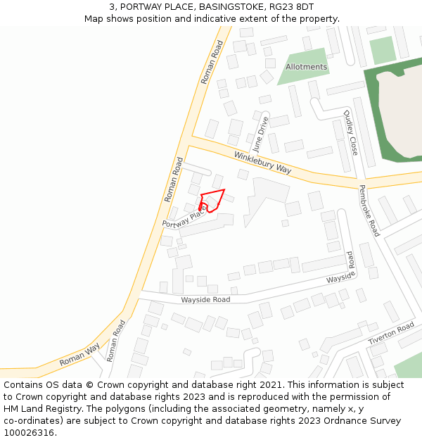 3, PORTWAY PLACE, BASINGSTOKE, RG23 8DT: Location map and indicative extent of plot
