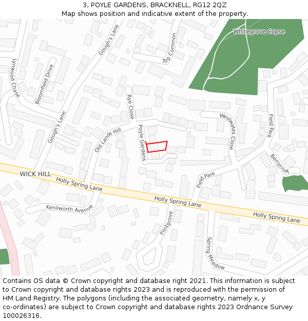 3, POYLE GARDENS, BRACKNELL, RG12 2QZ: Location map and indicative extent of plot
