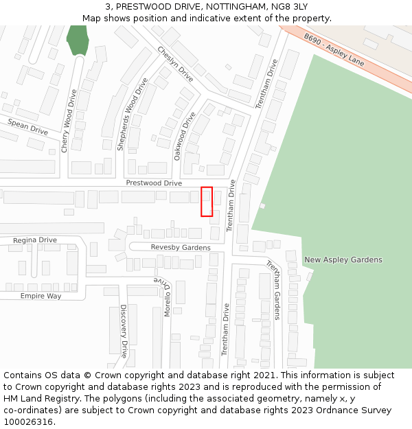 3, PRESTWOOD DRIVE, NOTTINGHAM, NG8 3LY: Location map and indicative extent of plot