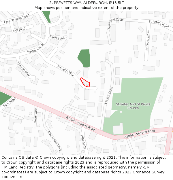 3, PREVETTS WAY, ALDEBURGH, IP15 5LT: Location map and indicative extent of plot