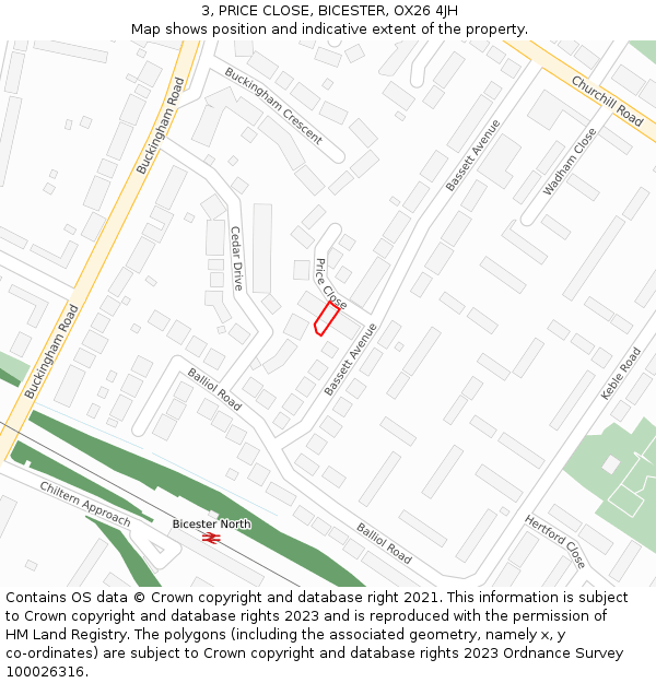 3, PRICE CLOSE, BICESTER, OX26 4JH: Location map and indicative extent of plot