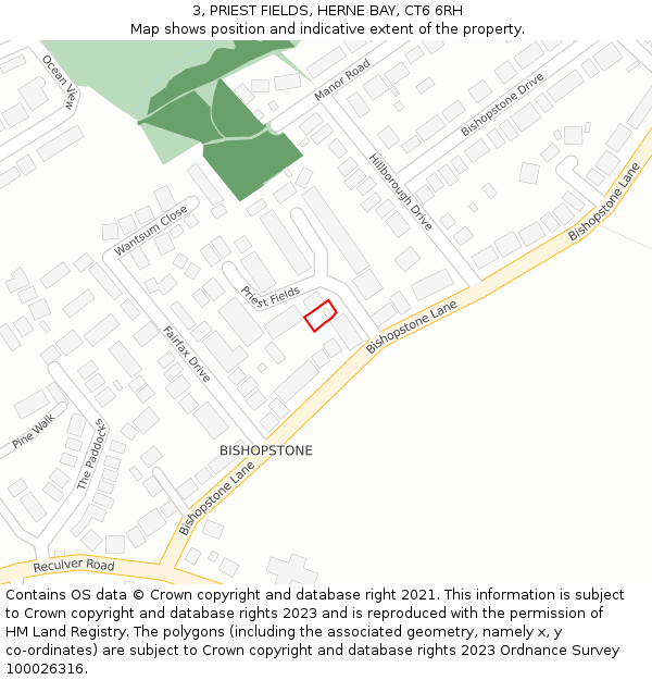 3, PRIEST FIELDS, HERNE BAY, CT6 6RH: Location map and indicative extent of plot