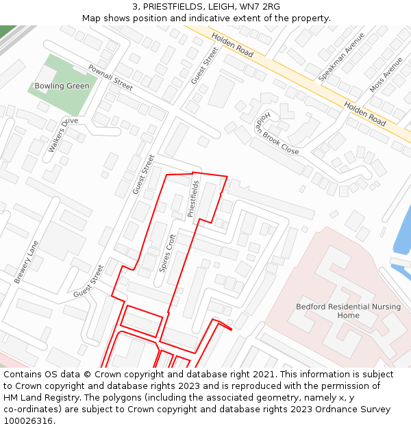 3, PRIESTFIELDS, LEIGH, WN7 2RG: Location map and indicative extent of plot