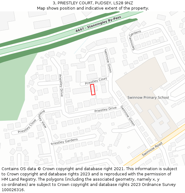 3, PRIESTLEY COURT, PUDSEY, LS28 9NZ: Location map and indicative extent of plot