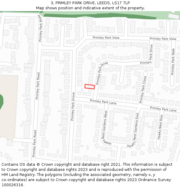 3, PRIMLEY PARK DRIVE, LEEDS, LS17 7LP: Location map and indicative extent of plot