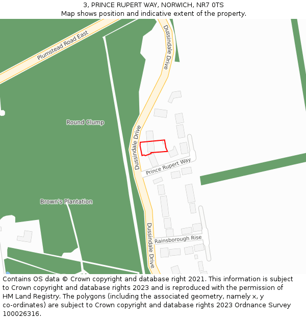 3, PRINCE RUPERT WAY, NORWICH, NR7 0TS: Location map and indicative extent of plot