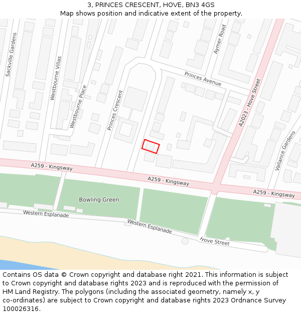 3, PRINCES CRESCENT, HOVE, BN3 4GS: Location map and indicative extent of plot
