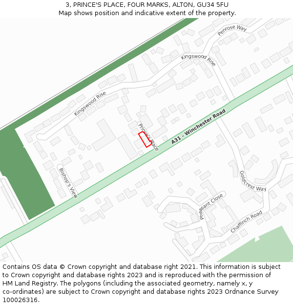 3, PRINCE'S PLACE, FOUR MARKS, ALTON, GU34 5FU: Location map and indicative extent of plot