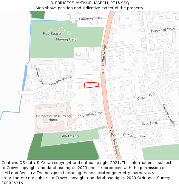 3, PRINCESS AVENUE, MARCH, PE15 9SQ: Location map and indicative extent of plot