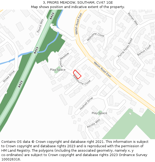 3, PRIORS MEADOW, SOUTHAM, CV47 1GE: Location map and indicative extent of plot