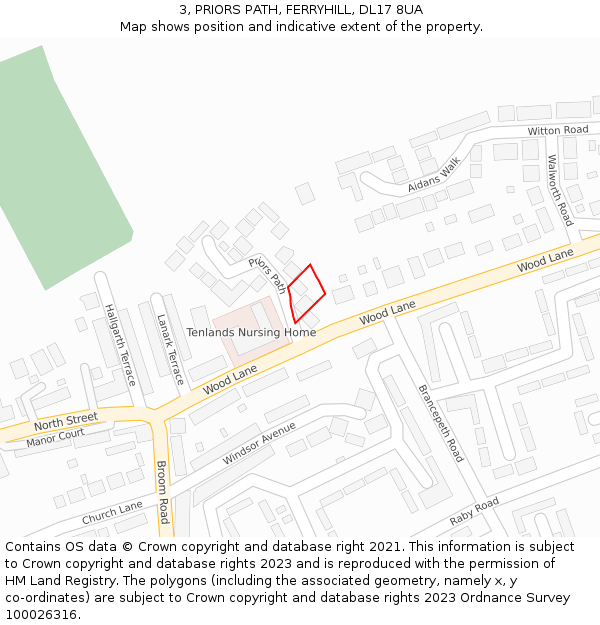 3, PRIORS PATH, FERRYHILL, DL17 8UA: Location map and indicative extent of plot