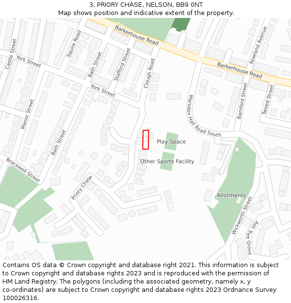 3, PRIORY CHASE, NELSON, BB9 0NT: Location map and indicative extent of plot