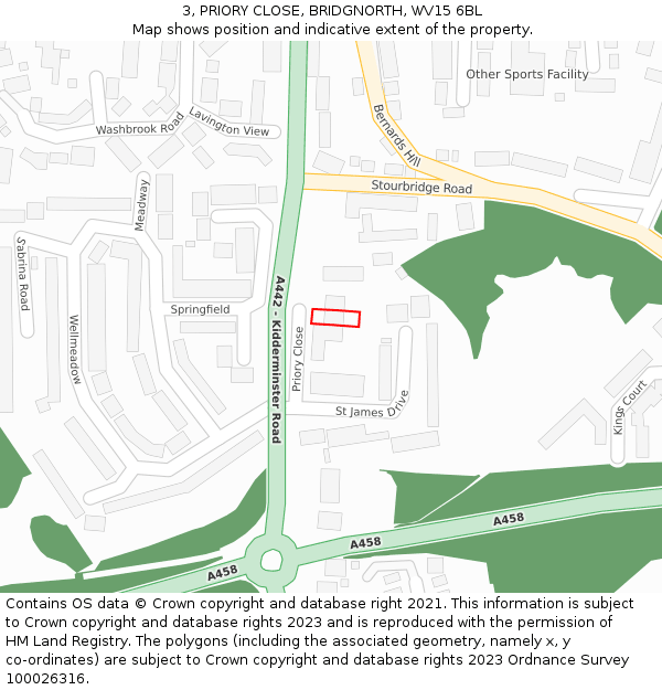 3, PRIORY CLOSE, BRIDGNORTH, WV15 6BL: Location map and indicative extent of plot