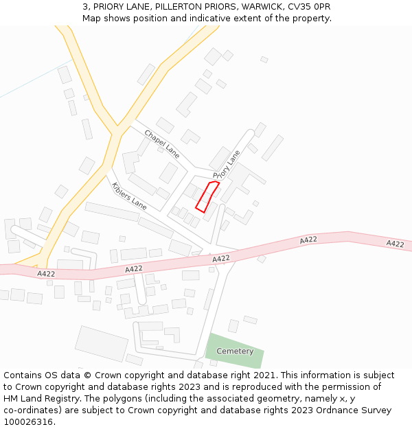 3, PRIORY LANE, PILLERTON PRIORS, WARWICK, CV35 0PR: Location map and indicative extent of plot