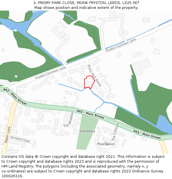 3, PRIORY PARK CLOSE, MONK FRYSTON, LEEDS, LS25 5ET: Location map and indicative extent of plot