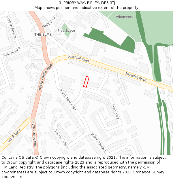 3, PRIORY WAY, RIPLEY, DE5 3TJ: Location map and indicative extent of plot