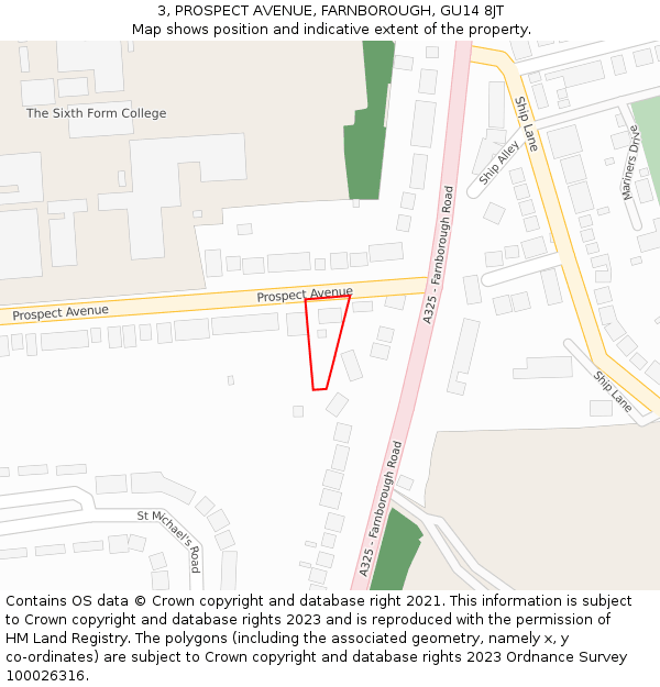 3, PROSPECT AVENUE, FARNBOROUGH, GU14 8JT: Location map and indicative extent of plot