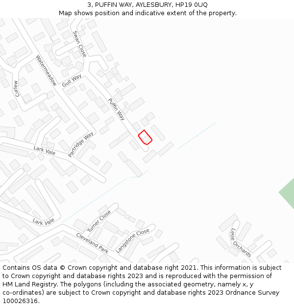 3, PUFFIN WAY, AYLESBURY, HP19 0UQ: Location map and indicative extent of plot