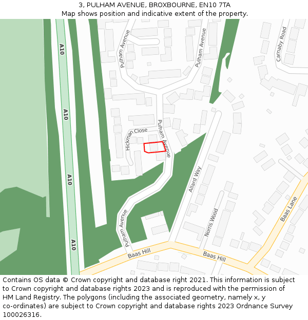 3, PULHAM AVENUE, BROXBOURNE, EN10 7TA: Location map and indicative extent of plot