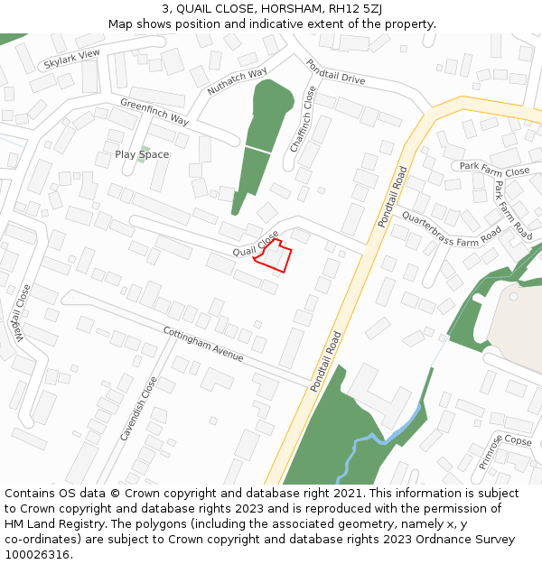 3, QUAIL CLOSE, HORSHAM, RH12 5ZJ: Location map and indicative extent of plot