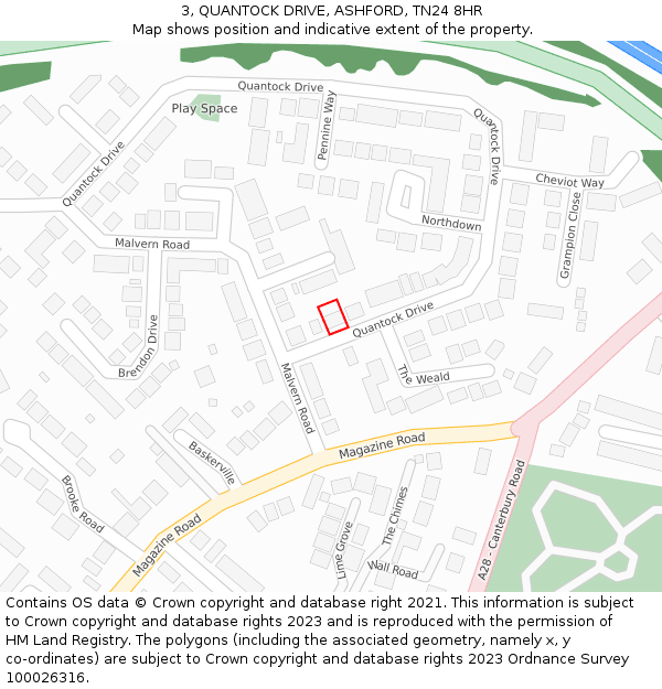 3, QUANTOCK DRIVE, ASHFORD, TN24 8HR: Location map and indicative extent of plot