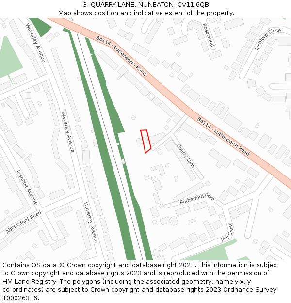 3, QUARRY LANE, NUNEATON, CV11 6QB: Location map and indicative extent of plot