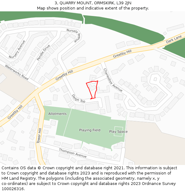 3, QUARRY MOUNT, ORMSKIRK, L39 2JN: Location map and indicative extent of plot