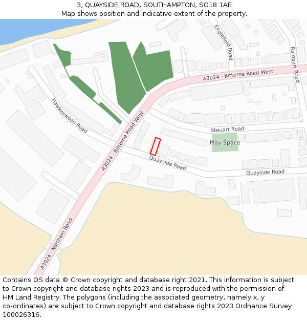 3, QUAYSIDE ROAD, SOUTHAMPTON, SO18 1AE: Location map and indicative extent of plot