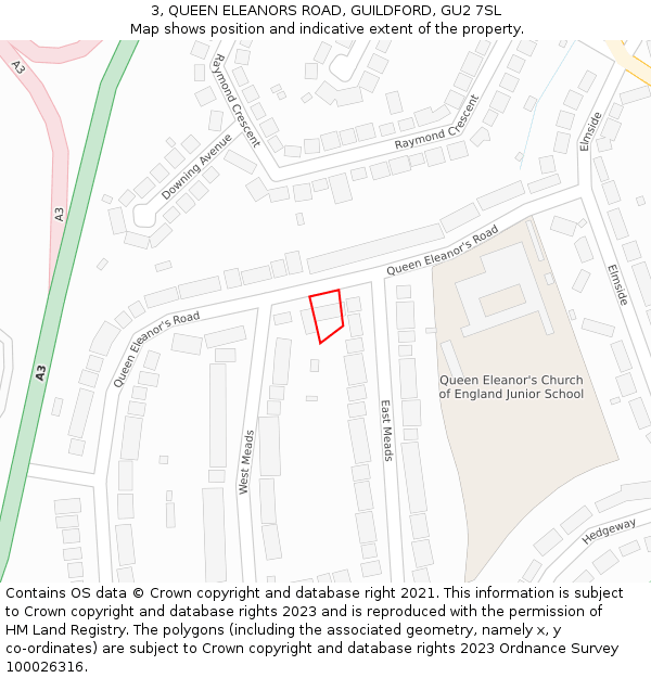 3, QUEEN ELEANORS ROAD, GUILDFORD, GU2 7SL: Location map and indicative extent of plot