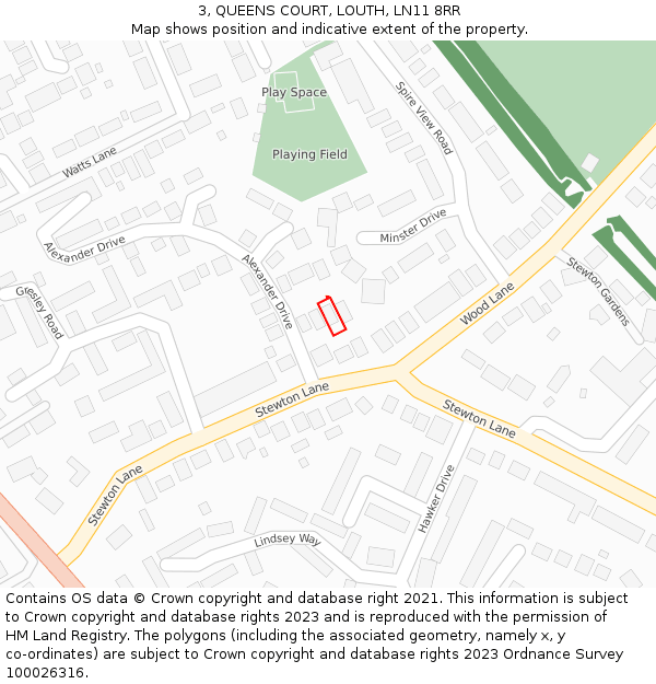 3, QUEENS COURT, LOUTH, LN11 8RR: Location map and indicative extent of plot