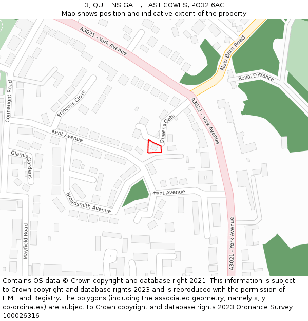 3, QUEENS GATE, EAST COWES, PO32 6AG: Location map and indicative extent of plot