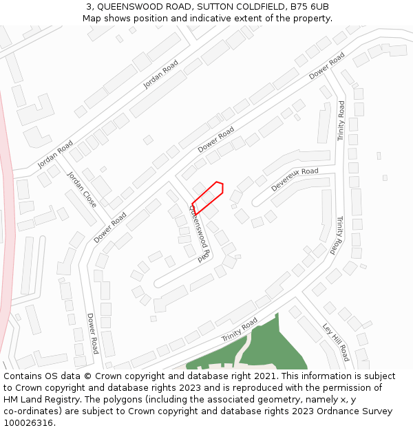 3, QUEENSWOOD ROAD, SUTTON COLDFIELD, B75 6UB: Location map and indicative extent of plot