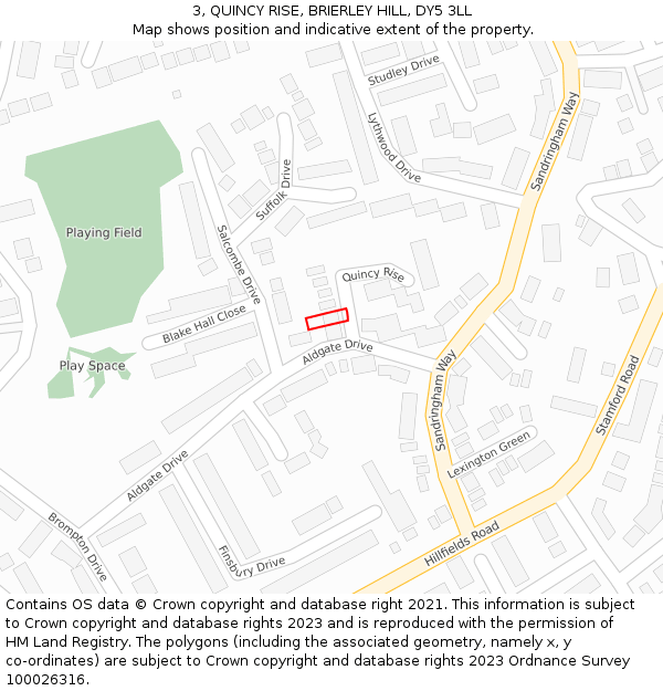 3, QUINCY RISE, BRIERLEY HILL, DY5 3LL: Location map and indicative extent of plot