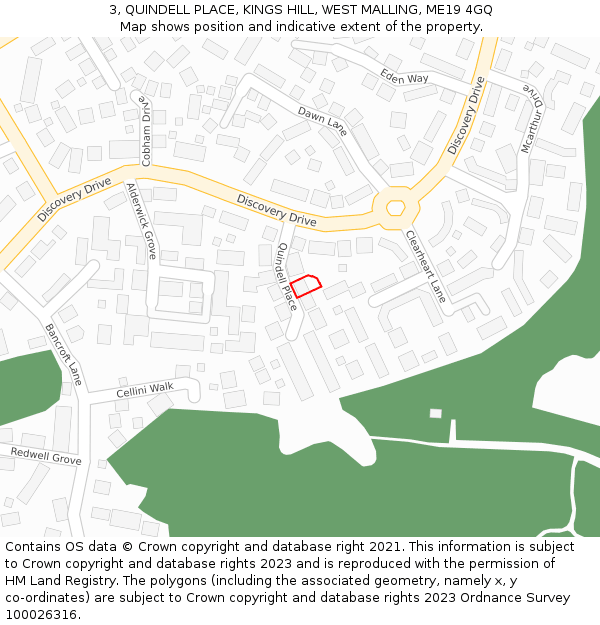 3, QUINDELL PLACE, KINGS HILL, WEST MALLING, ME19 4GQ: Location map and indicative extent of plot