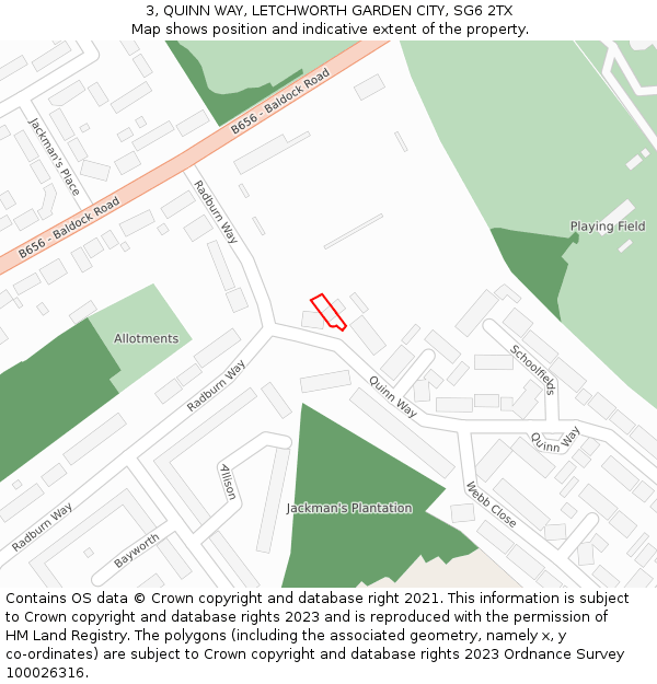 3, QUINN WAY, LETCHWORTH GARDEN CITY, SG6 2TX: Location map and indicative extent of plot