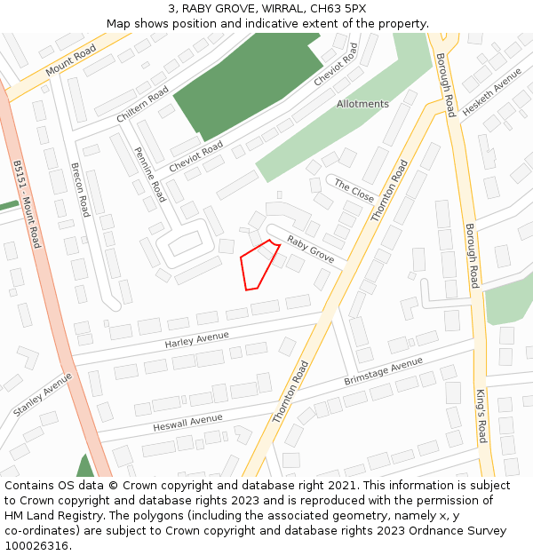 3, RABY GROVE, WIRRAL, CH63 5PX: Location map and indicative extent of plot