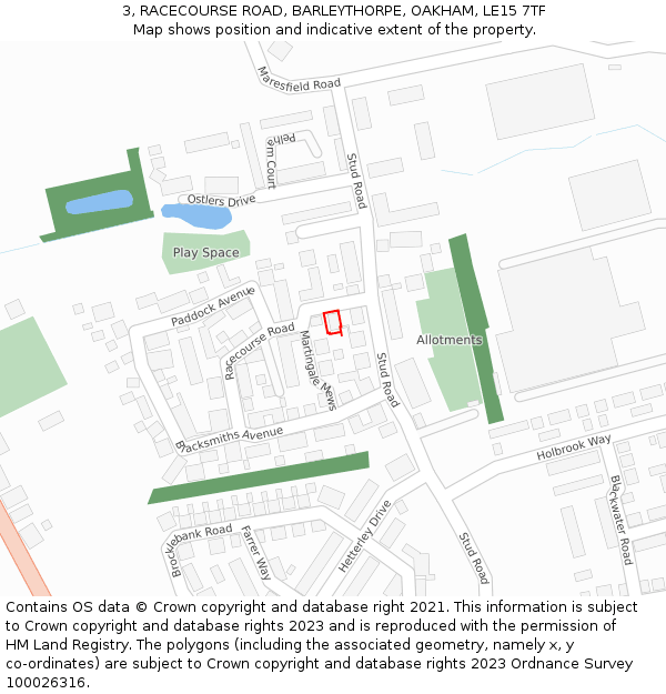 3, RACECOURSE ROAD, BARLEYTHORPE, OAKHAM, LE15 7TF: Location map and indicative extent of plot