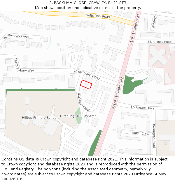 3, RACKHAM CLOSE, CRAWLEY, RH11 8TB: Location map and indicative extent of plot