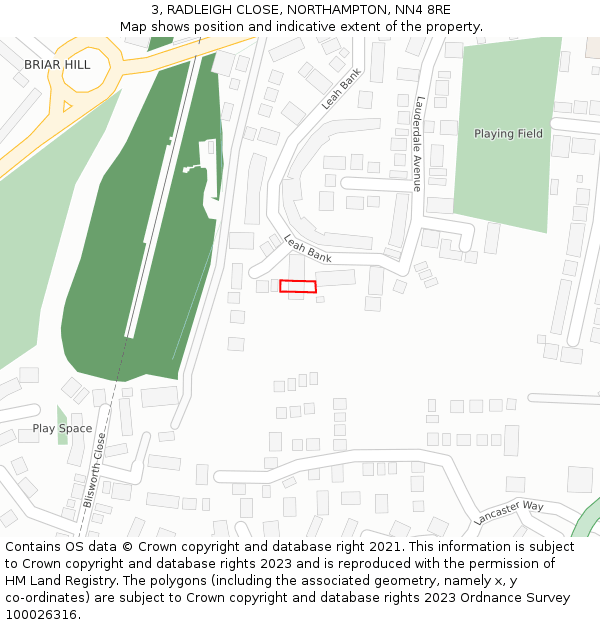 3, RADLEIGH CLOSE, NORTHAMPTON, NN4 8RE: Location map and indicative extent of plot