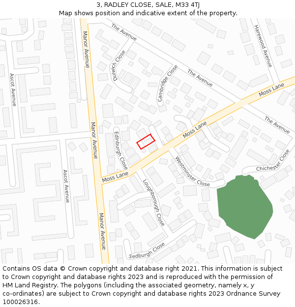 3, RADLEY CLOSE, SALE, M33 4TJ: Location map and indicative extent of plot