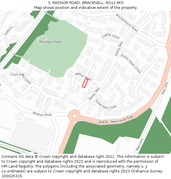 3, RADNOR ROAD, BRACKNELL, RG12 9FD: Location map and indicative extent of plot