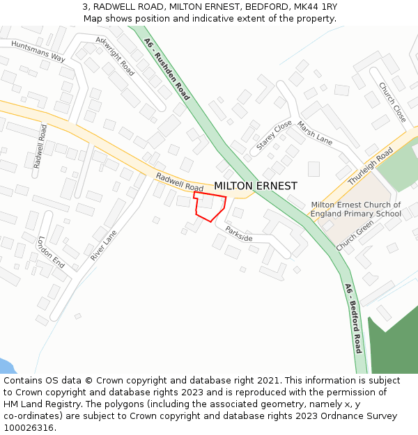 3, RADWELL ROAD, MILTON ERNEST, BEDFORD, MK44 1RY: Location map and indicative extent of plot