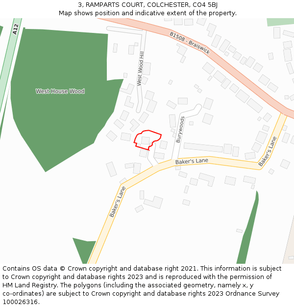 3, RAMPARTS COURT, COLCHESTER, CO4 5BJ: Location map and indicative extent of plot