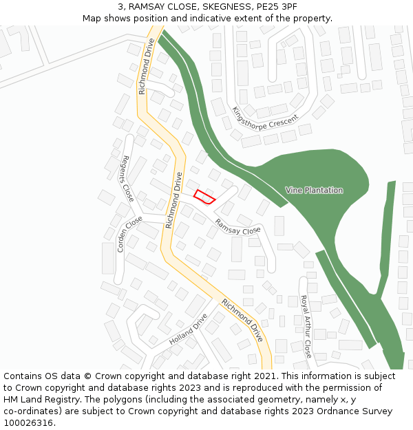 3, RAMSAY CLOSE, SKEGNESS, PE25 3PF: Location map and indicative extent of plot