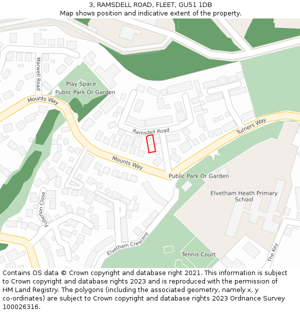 3, RAMSDELL ROAD, FLEET, GU51 1DB: Location map and indicative extent of plot